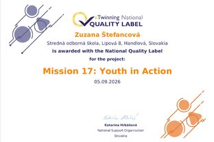 Zväčšiť fotografiu - Etwinning projekt mission 17: youth in action získal národný certifikát kvality